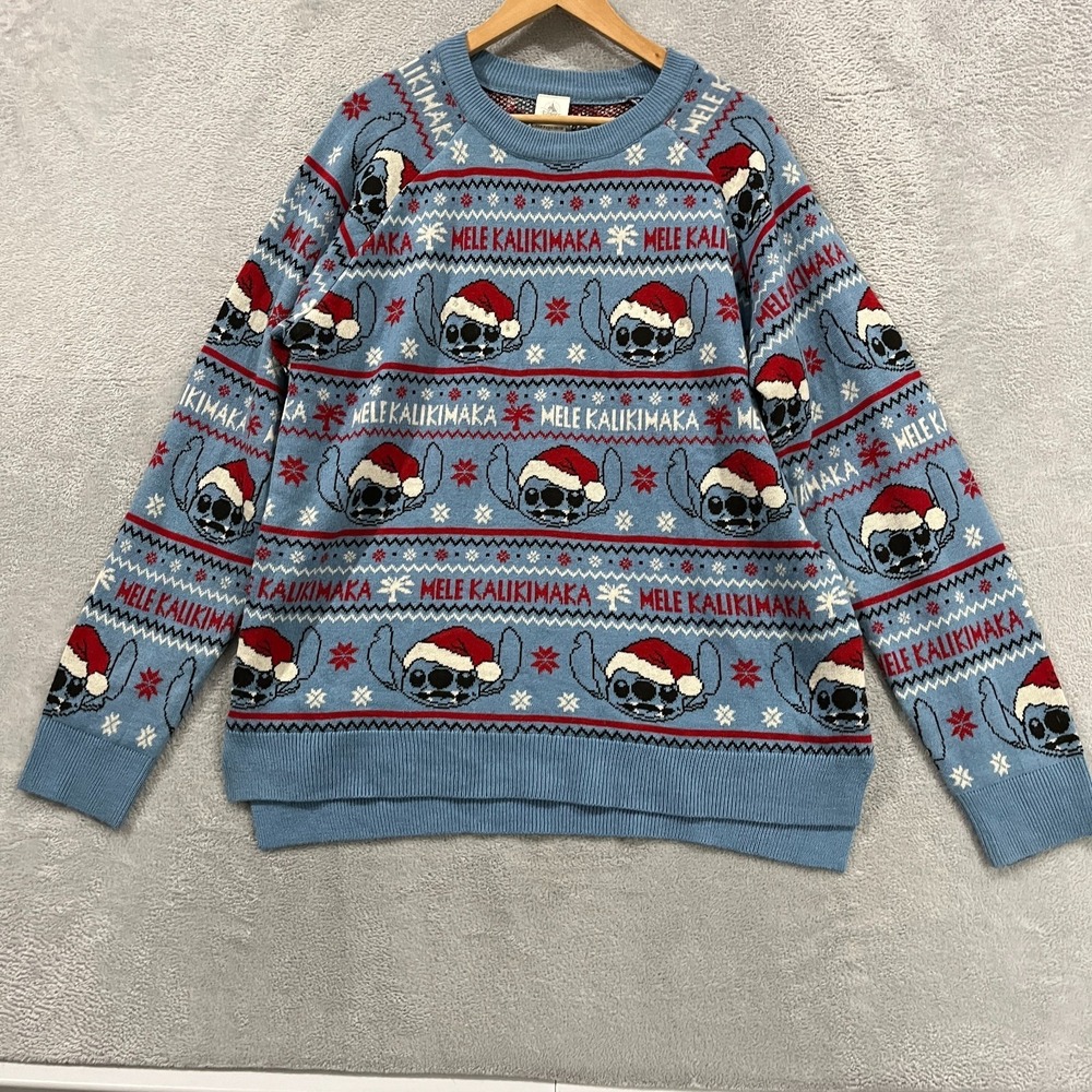 Disney Sweater Womens XL Blue Lilo & Stitch Mele Kalikimaka Christmas Tight Knit